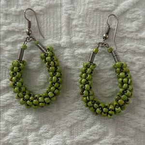 Green Beaded Hoop Earrings